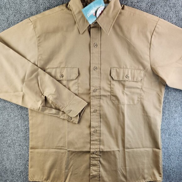 VTG NWD Fieldmaster USA Made Beige Long Sleeve Button Up Shirt Men Large Pockets - Picture 2 of 16